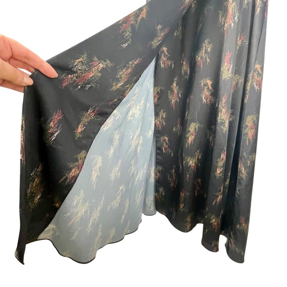 Vince Black Floral Long Sleeve Midi Dress XS Elegant V-Neck Casual Chic - Picture 12 of 15